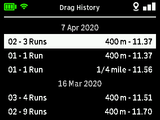 RaceBox Drag Sessions History